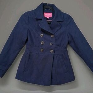 Navy Double-Breasted Peacoat Fit & Flare LIKE NEW Girls Large 14 16 CUTE